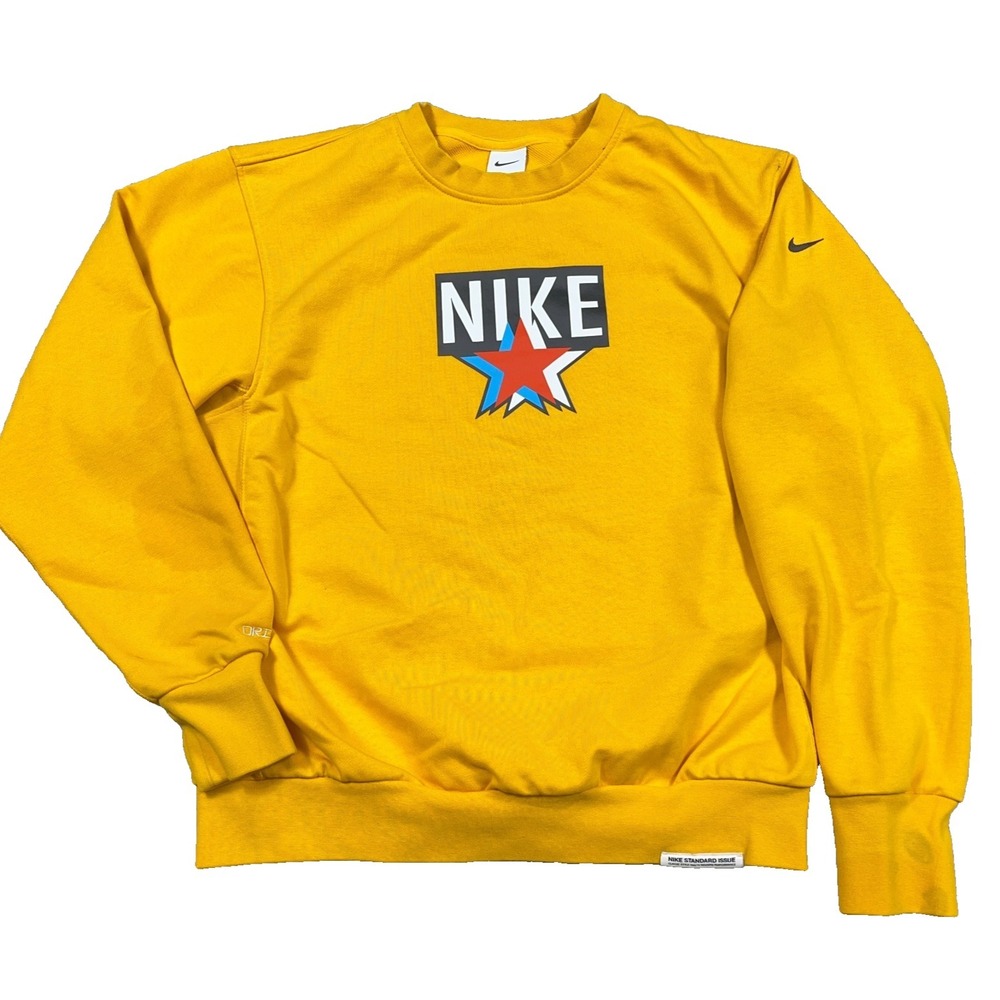Nike Sweatshirt Men Medium Yellow Crewneck Dri Fit Spellout Star StandardS TAINS